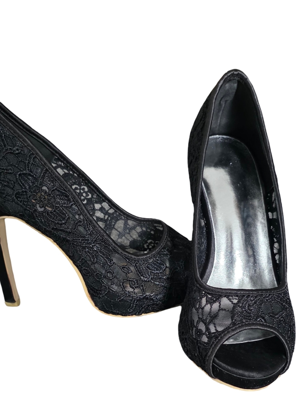 Black Lace Peep-Toe High Heels